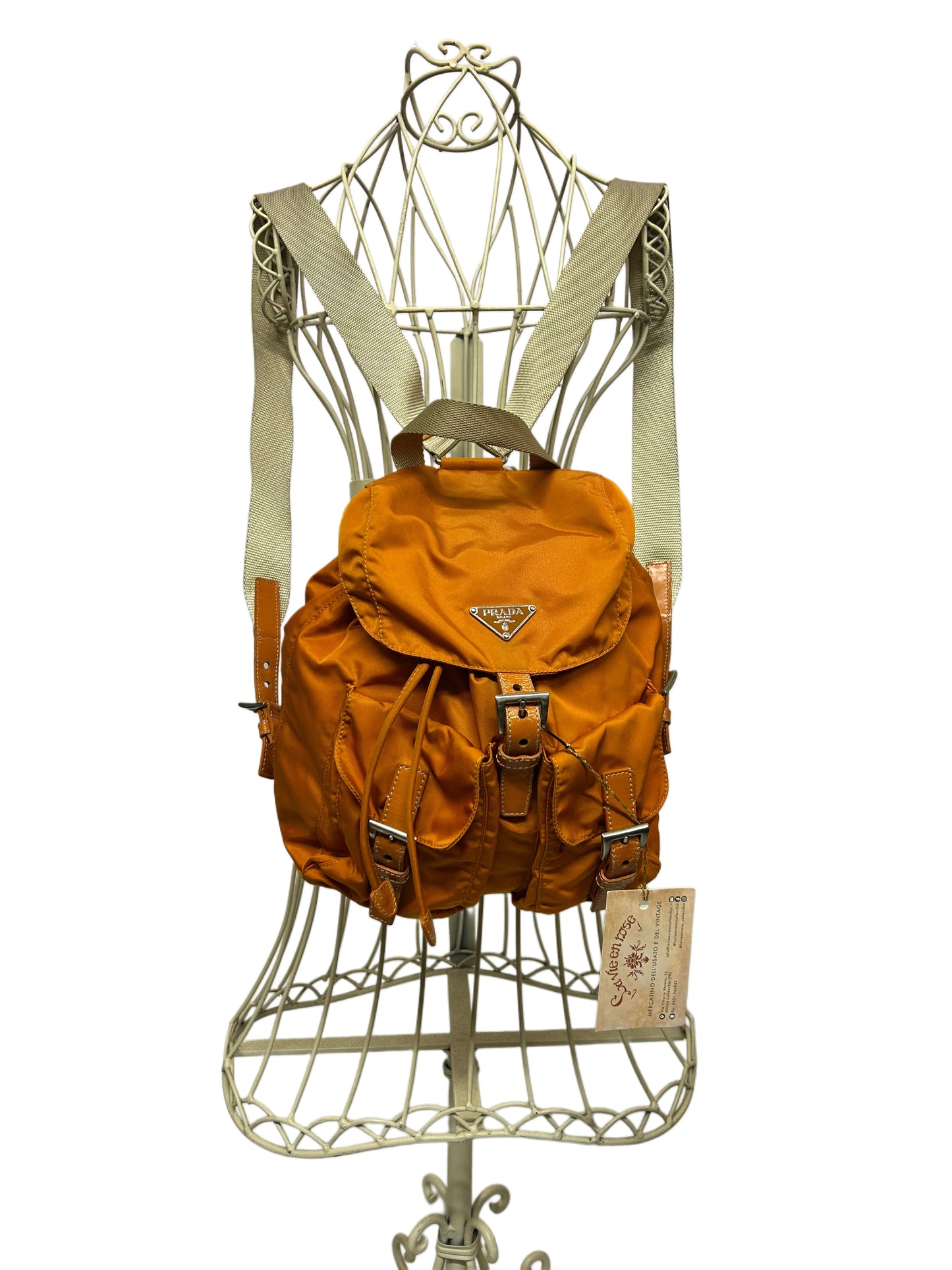 PRADA Zaino Tessuto Nylon Vela Ambra