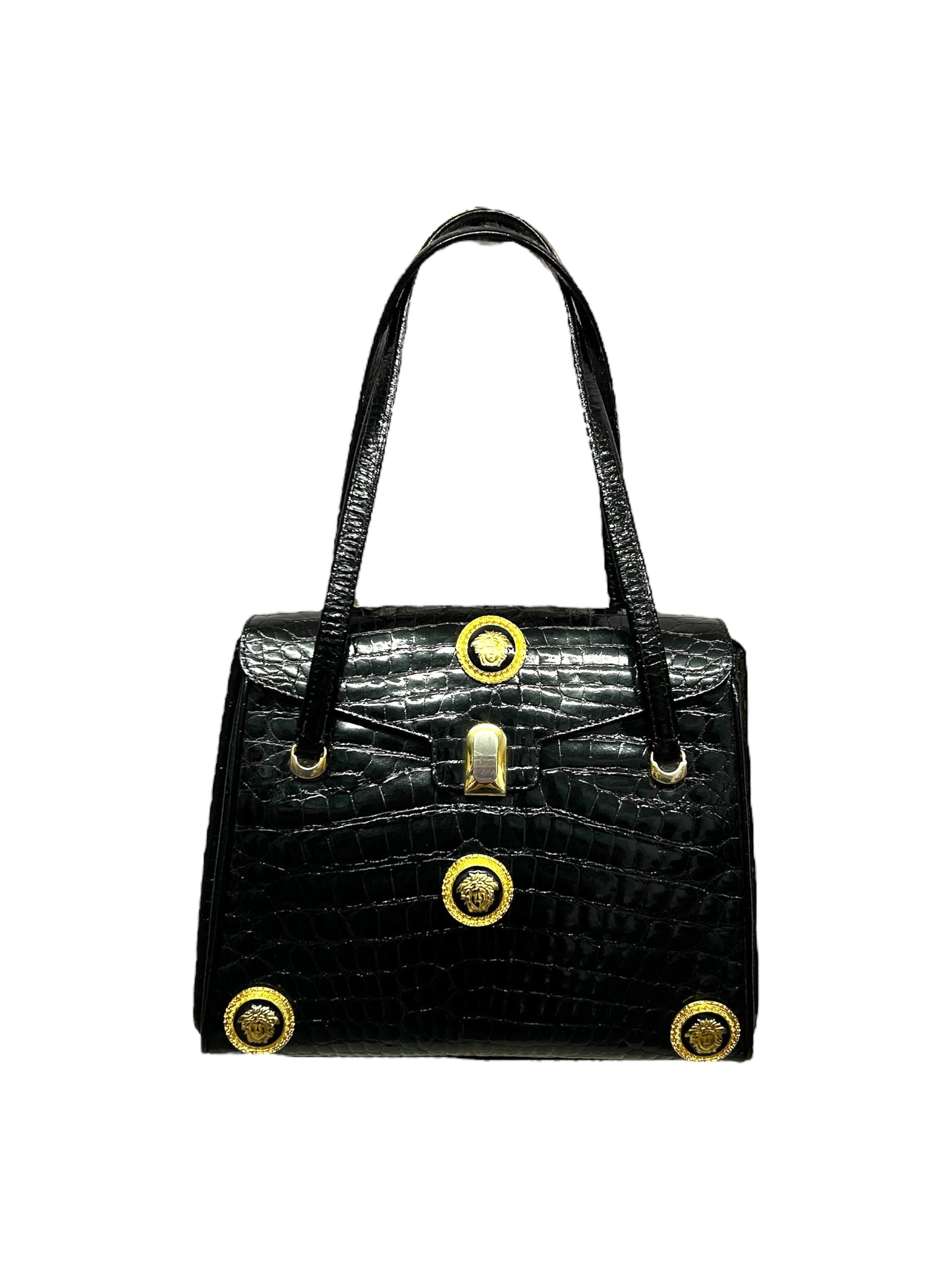 GIANNI VERSACE Borsa vernice nera coccodrillo