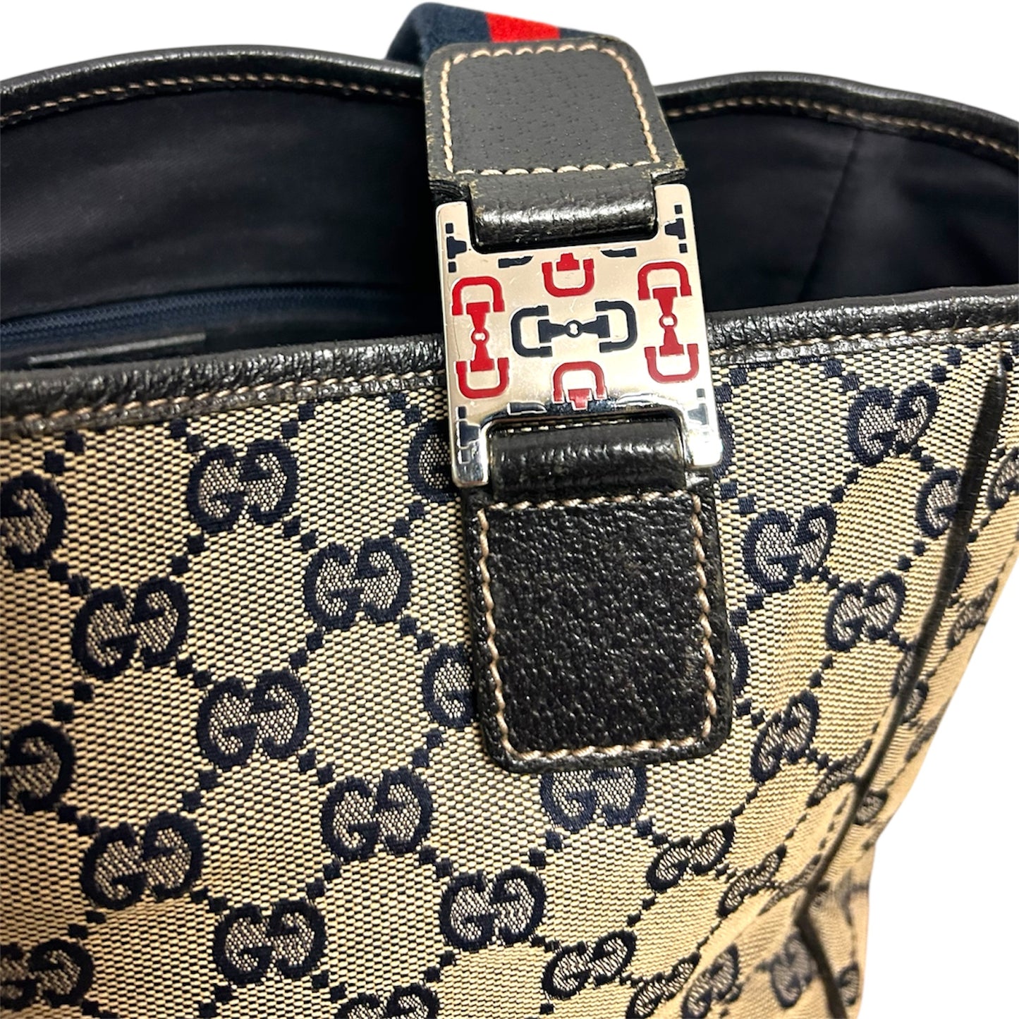 GUCCI Borsa a Mano GG Canvas Sherry Line Blu Navy Argento