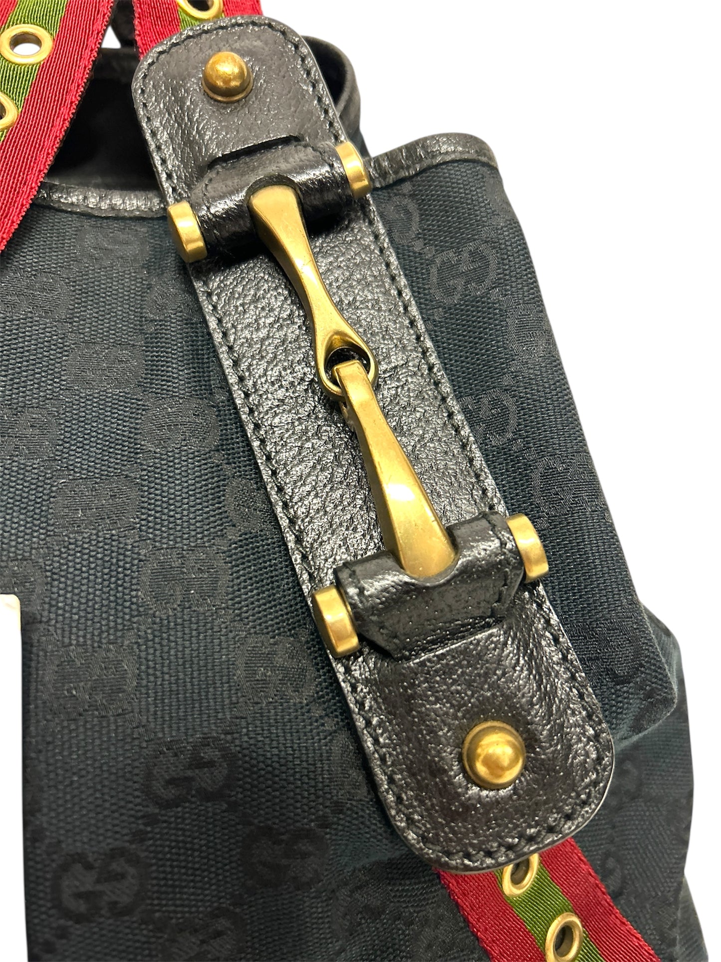 GUCCI NAVY GG FABRIC GROMMET STRAPS PELHAM TOTE BAG