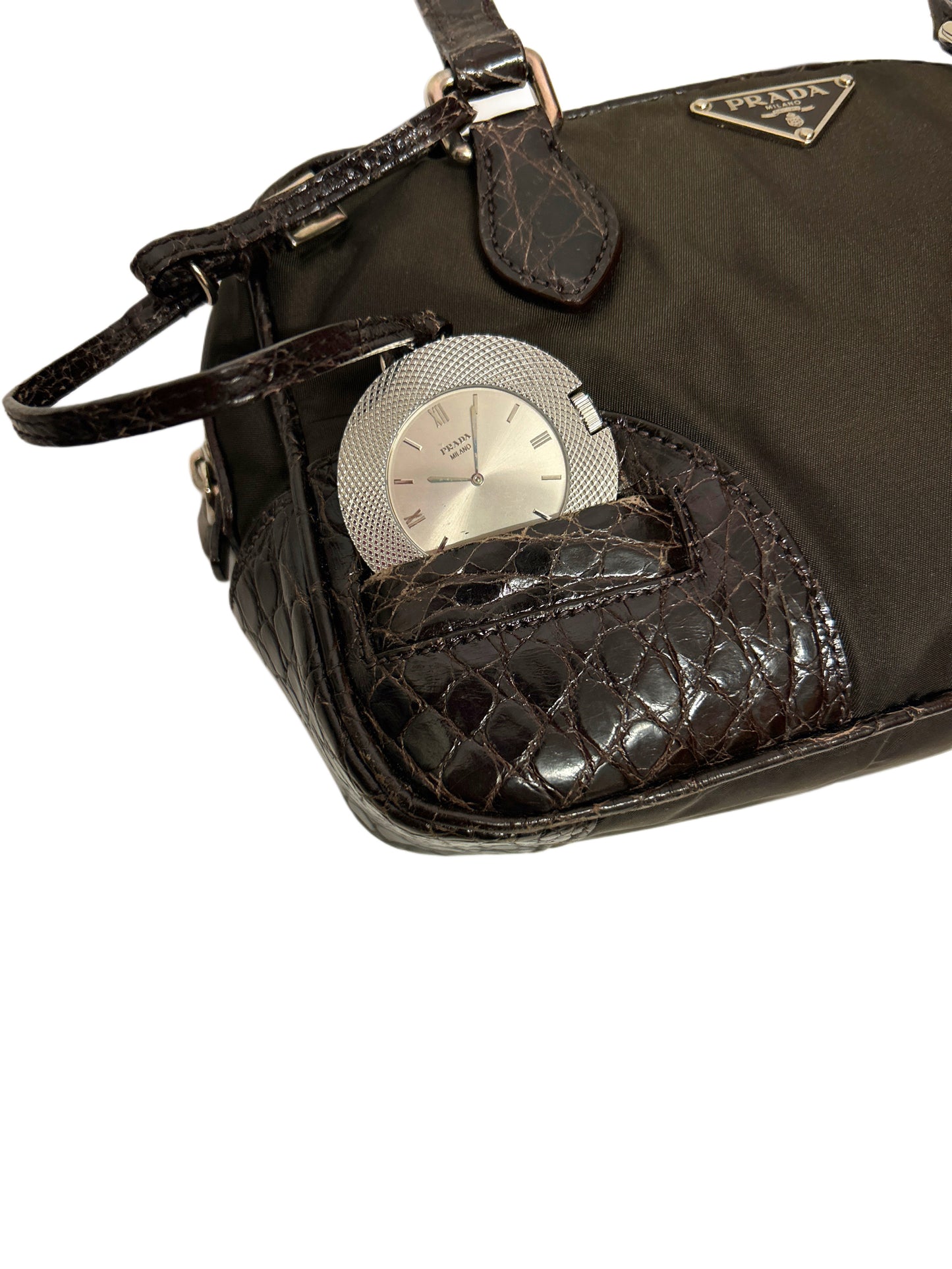 PRADA Borsa con orologio in Caimano