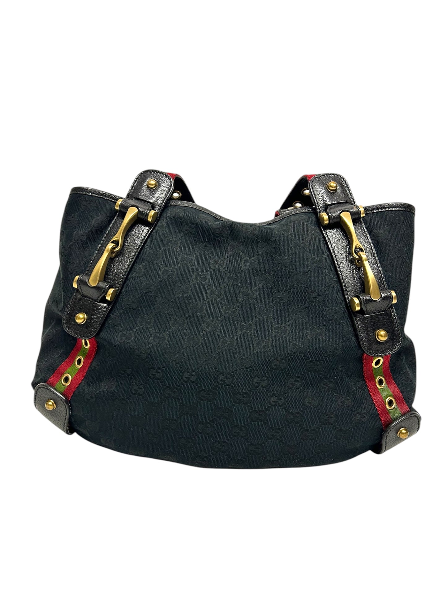 GUCCI NAVY GG FABRIC GROMMET STRAPS PELHAM TOTE BAG