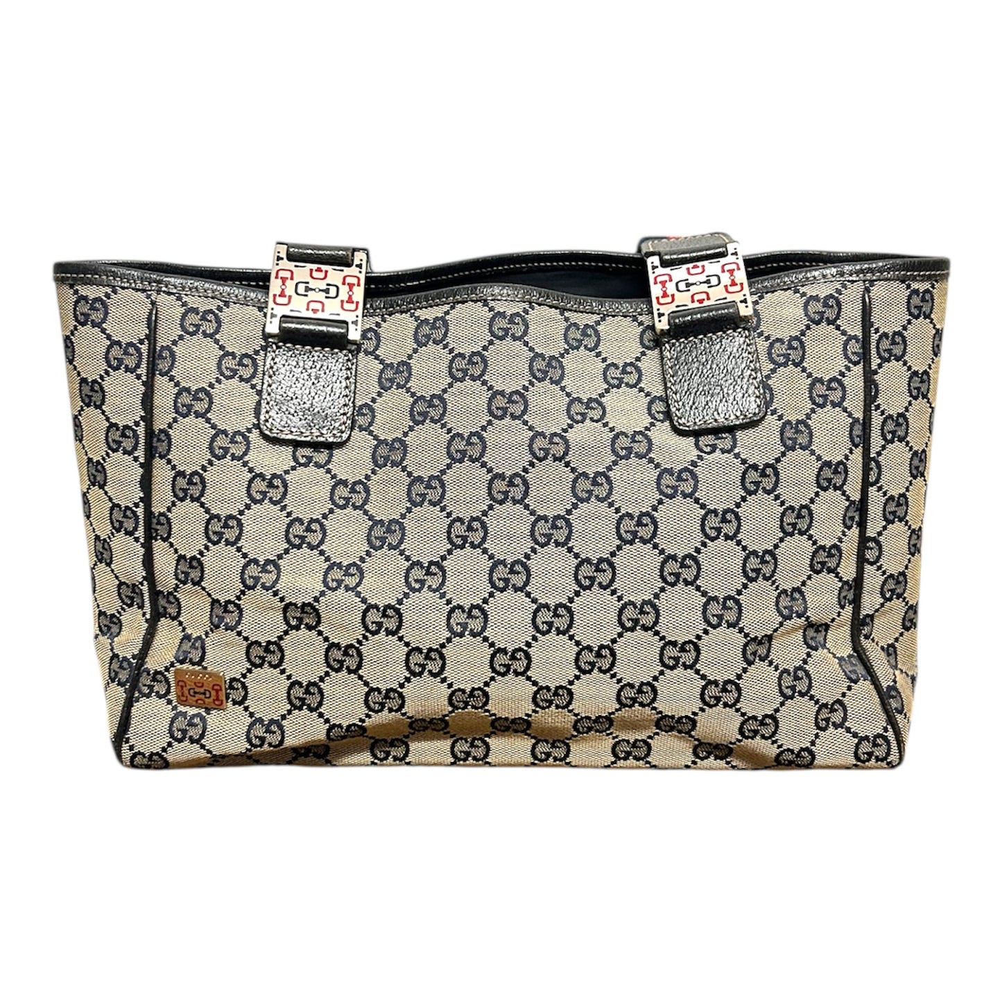GUCCI Borsa a Mano GG Canvas Sherry Line Blu Navy Argento