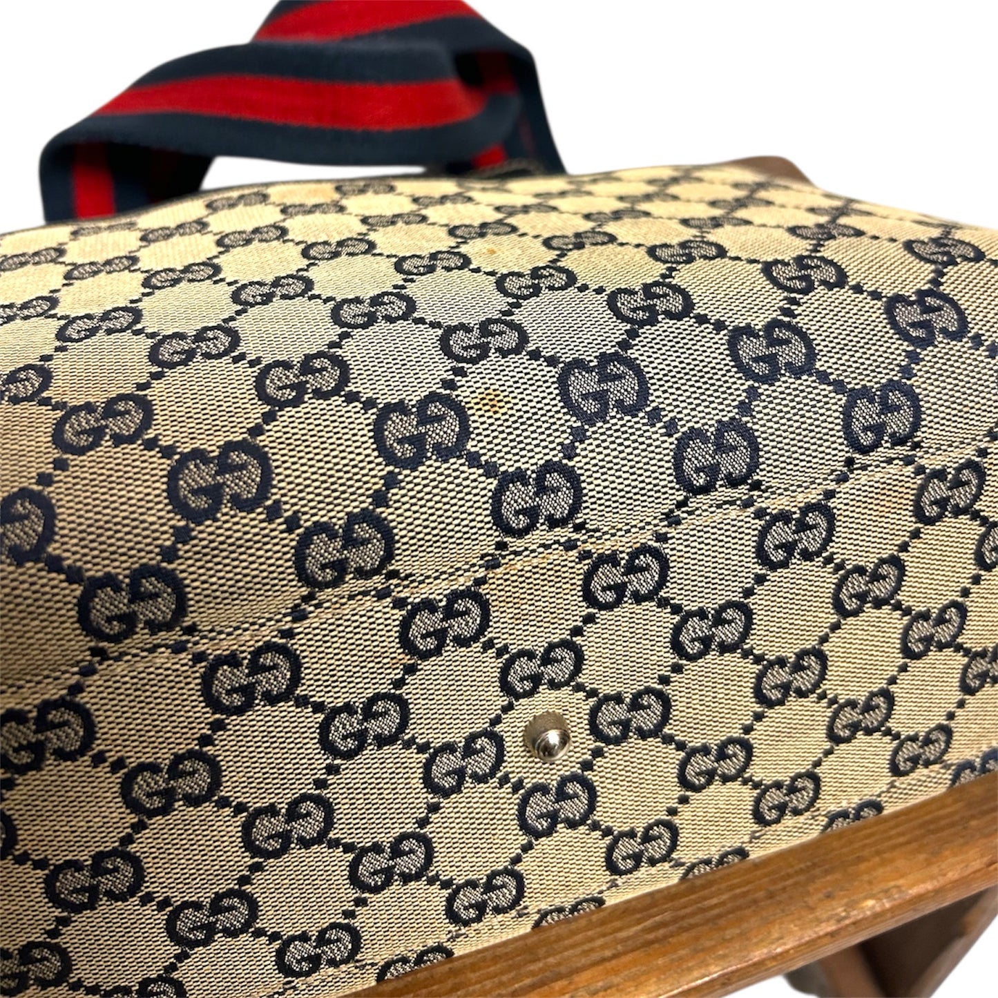 GUCCI Borsa a Mano GG Canvas Sherry Line Blu Navy Argento