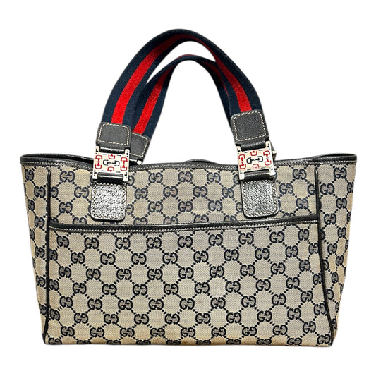 GUCCI Borsa a Mano GG Canvas Sherry Line Blu Navy Argento