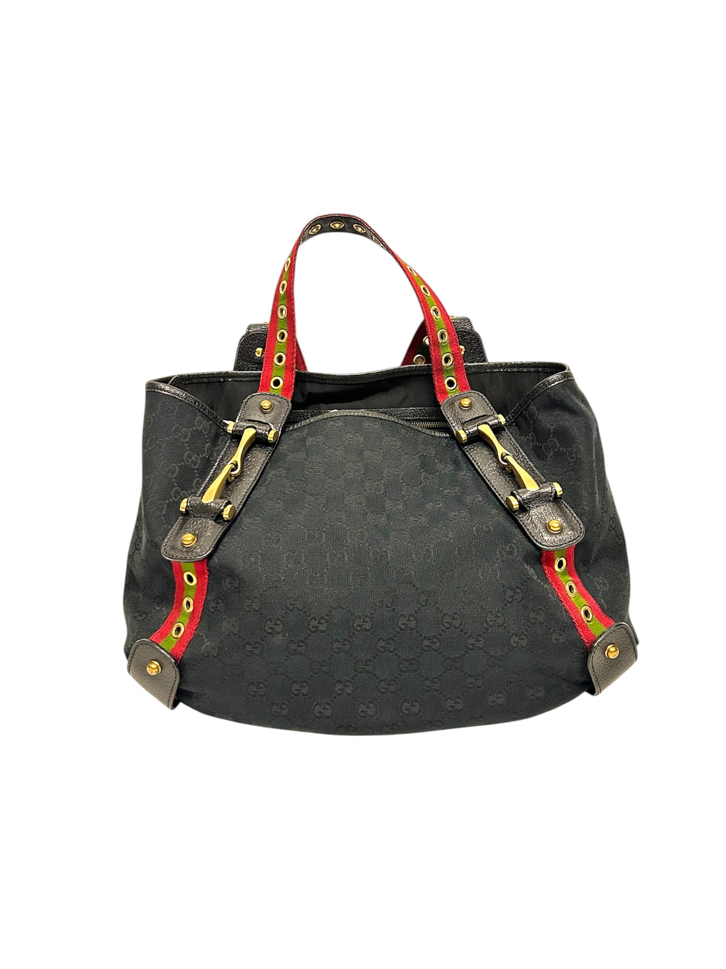 GUCCI NAVY GG FABRIC GROMMET STRAPS PELHAM TOTE BAG