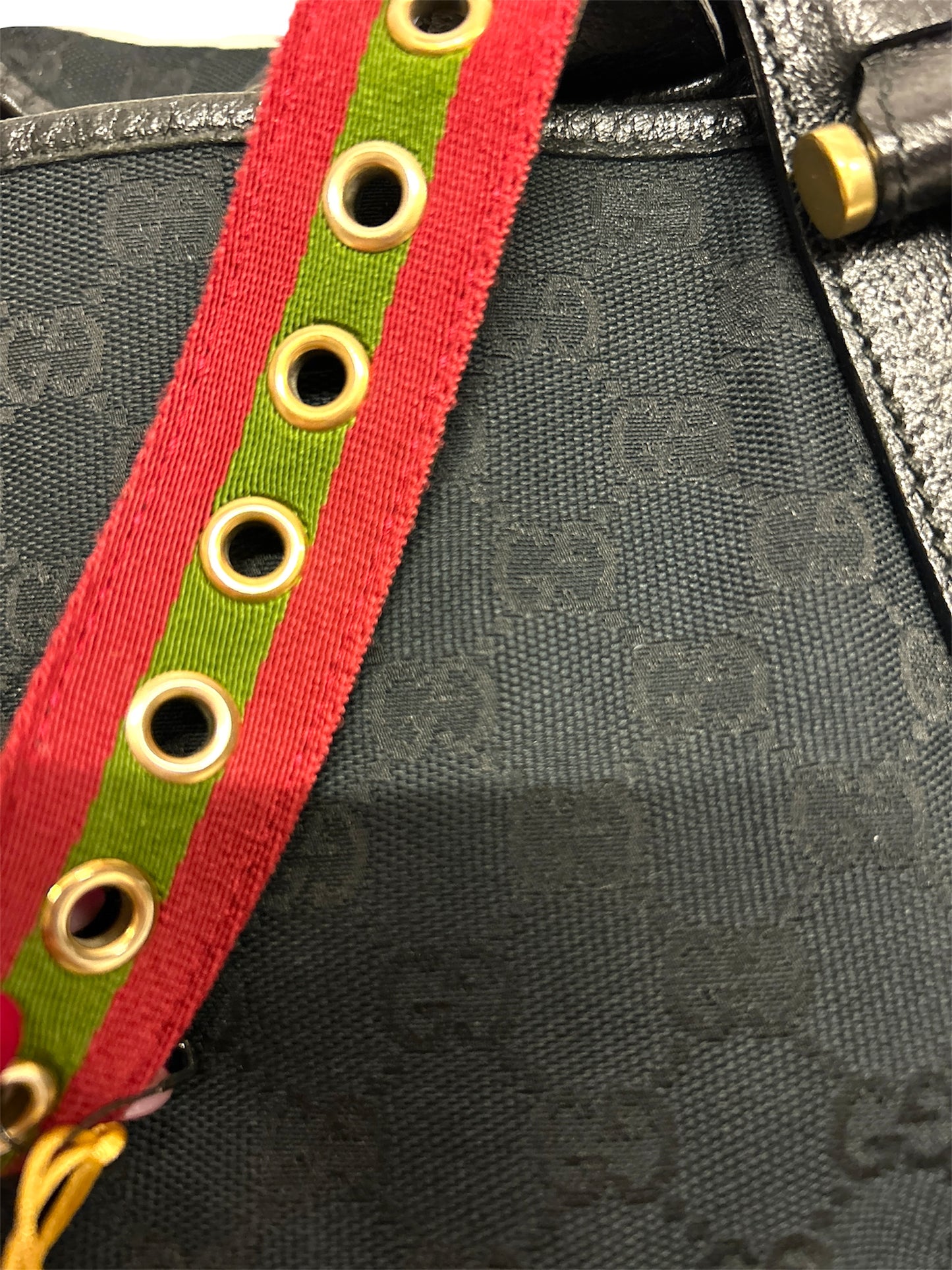 GUCCI NAVY GG FABRIC GROMMET STRAPS PELHAM TOTE BAG