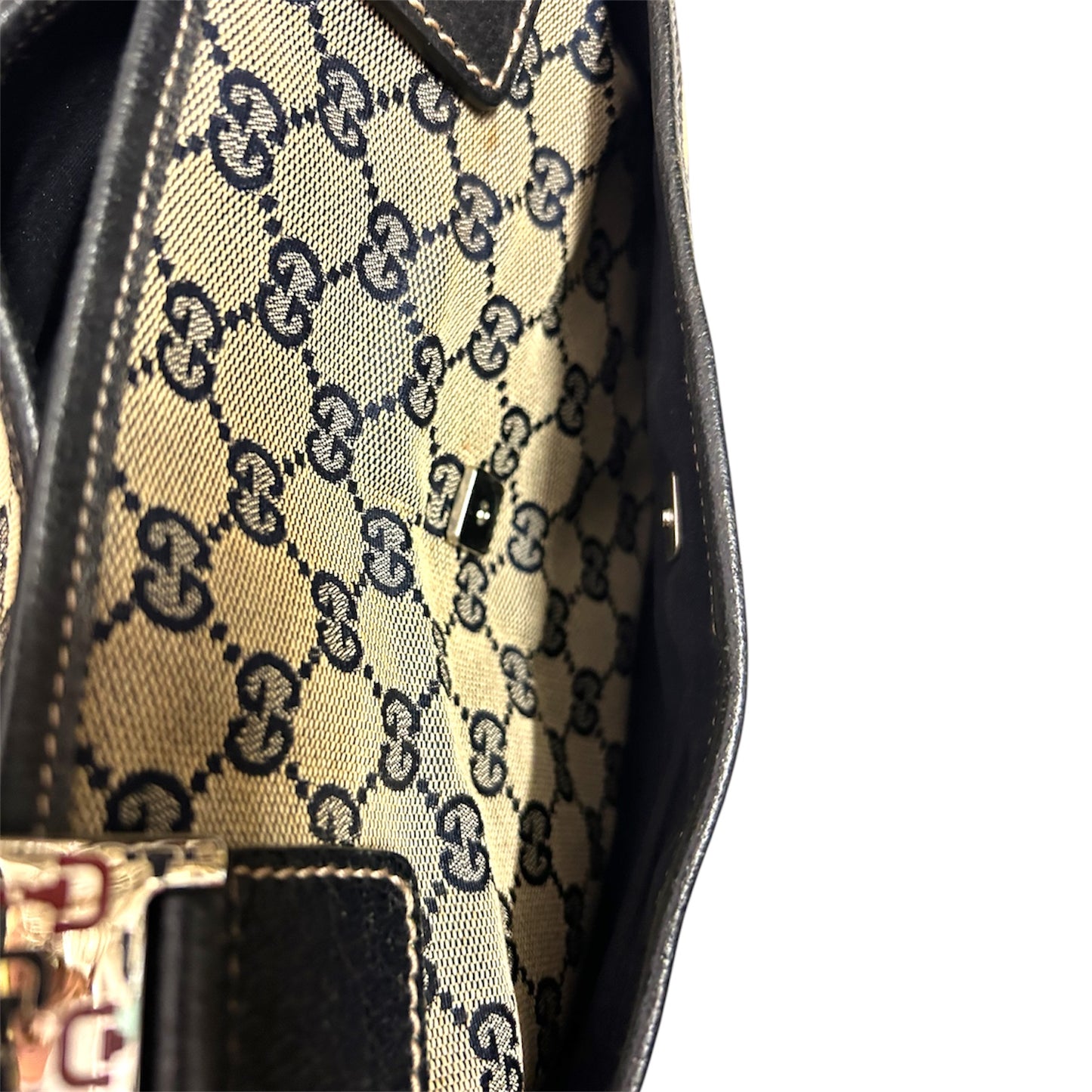 GUCCI Borsa a Mano GG Canvas Sherry Line Blu Navy Argento