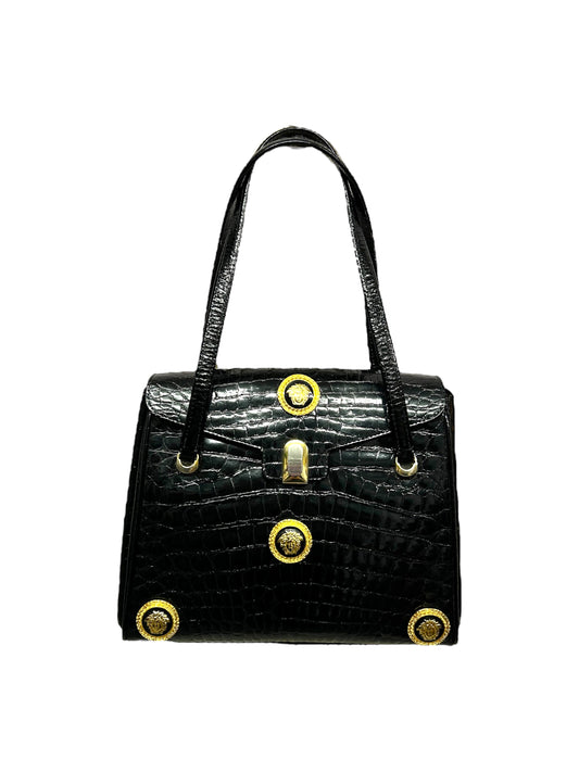 GIANNI VERSACE Borsa vernice nera coccodrillo