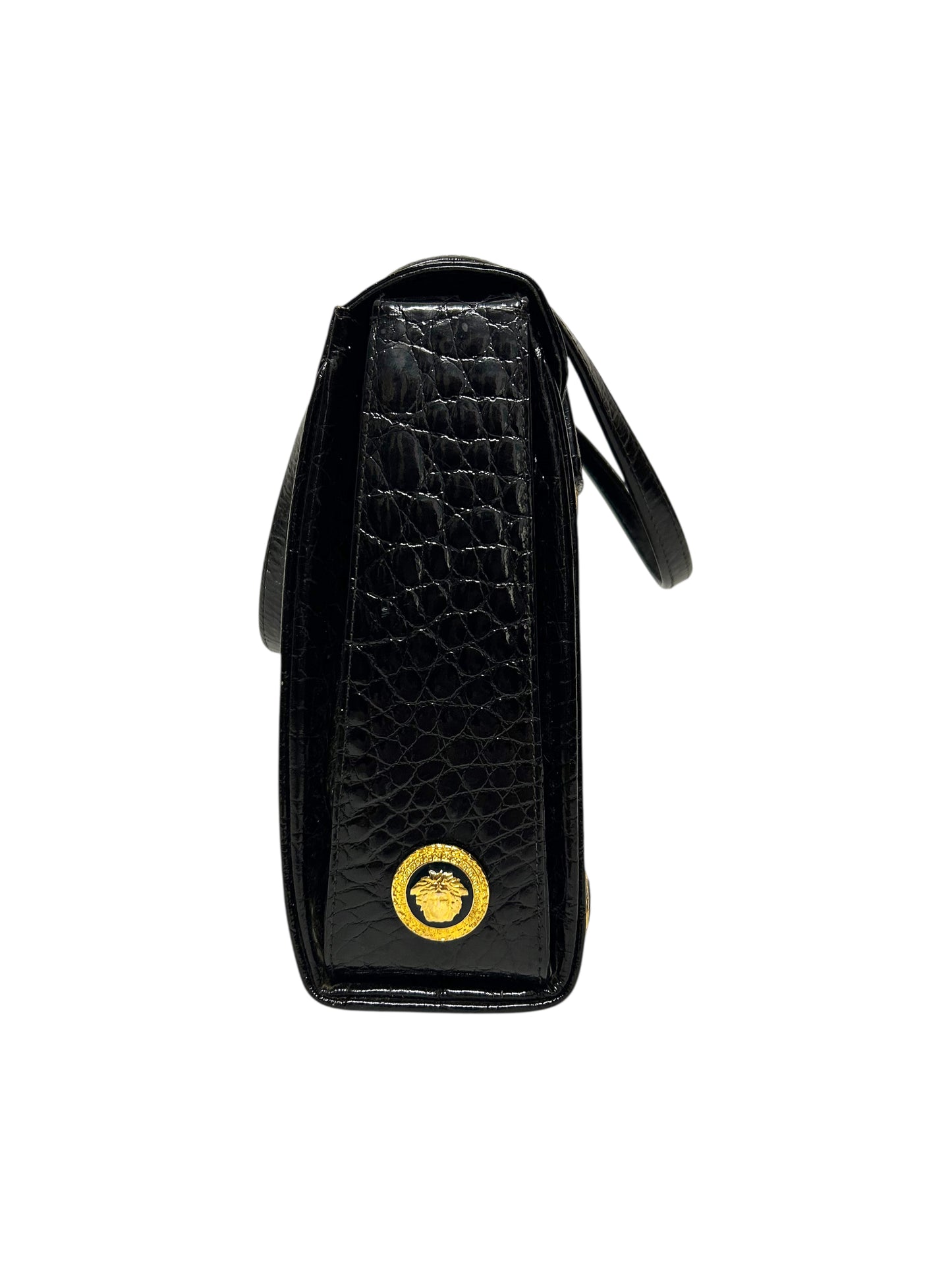 GIANNI VERSACE Borsa vernice nera coccodrillo