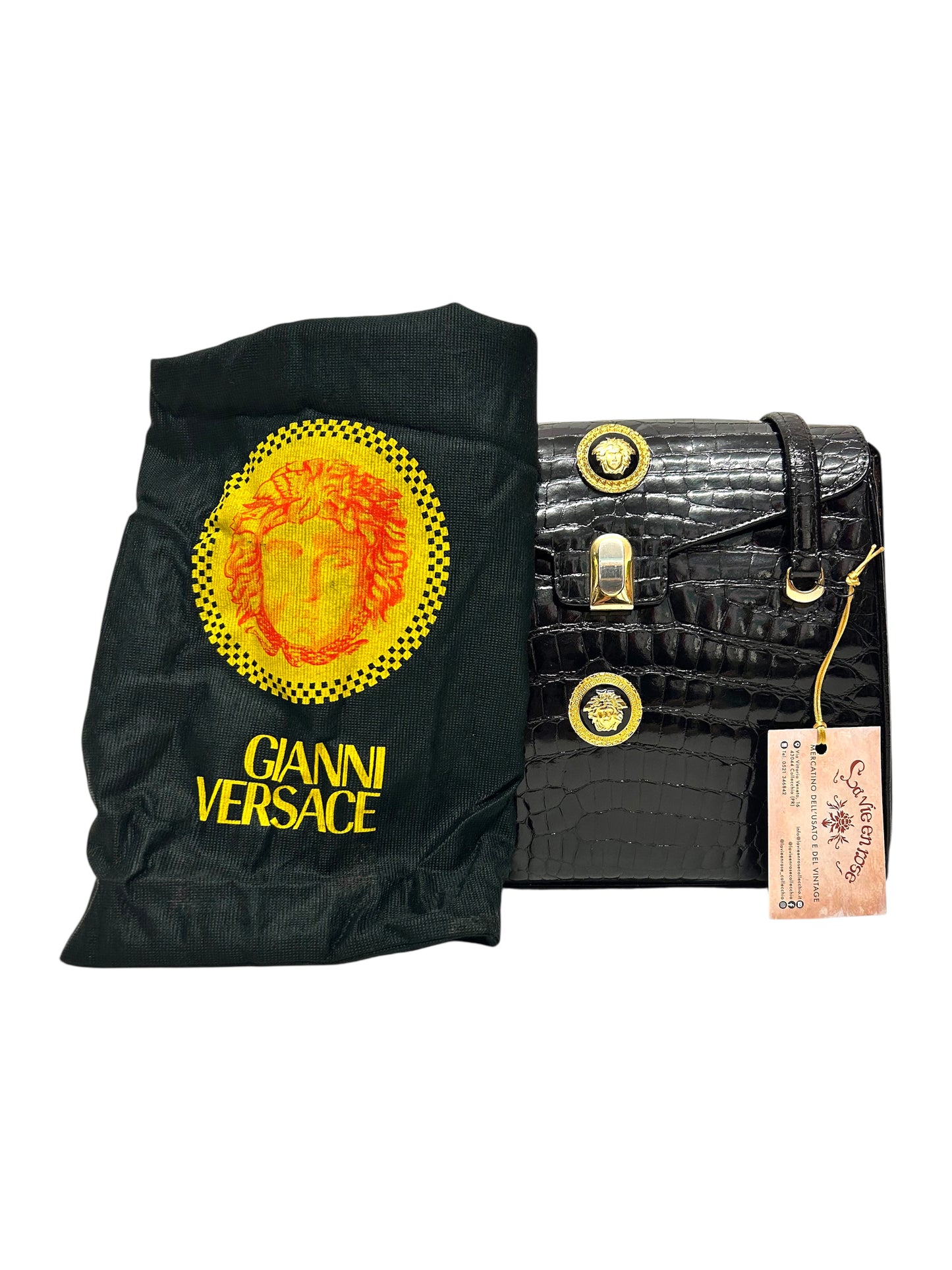 GIANNI VERSACE Borsa vernice nera coccodrillo